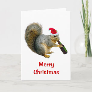 Santa Squirrel Drinking Beer Holiday Card