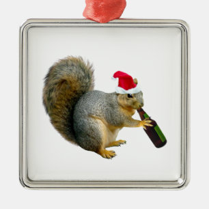 Santa Squirrel Drinking Beer Metal Tree Decoration