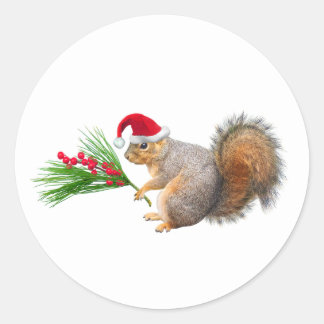 Santa Squirrel Evergreens Stickers
