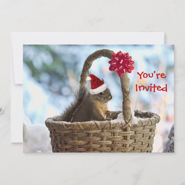 Santa Squirrel in Snow Invitation (Front)