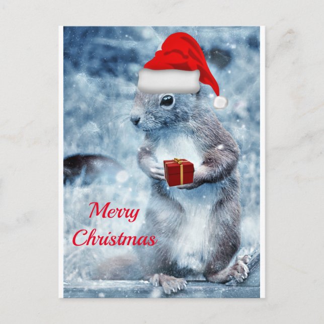 Santa Squirrel Merry Christmas Postcard (Front)