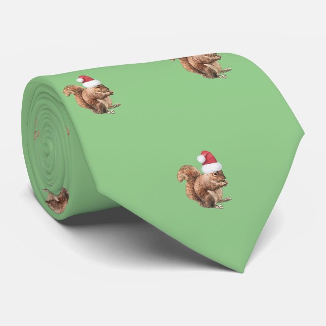 Santa Squirrel Pattern Humourous  Tie (Rolled)