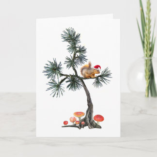 Santa Squirrel Pine Tree Christmas Card
