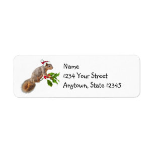 Santa Squirrel with Holly Return Address Labels
