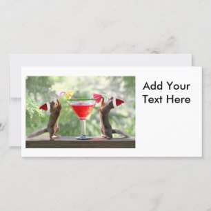 Santa Squirrels Drinking a Cocktail Holiday Card