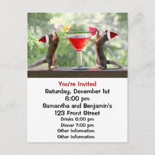Santa Squirrels Drinking a Cocktail Invitation