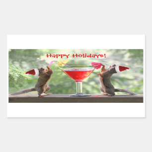 Santa Squirrels Drinking a Cocktail Rectangular Sticker