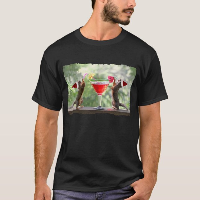Santa Squirrels Drinking a Cocktail T-Shirt (Front)