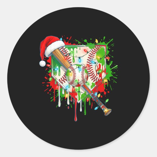 Santa Srts Ice Baseball Christmas Xmas Pajama Kid  Classic Round Sticker (Front)