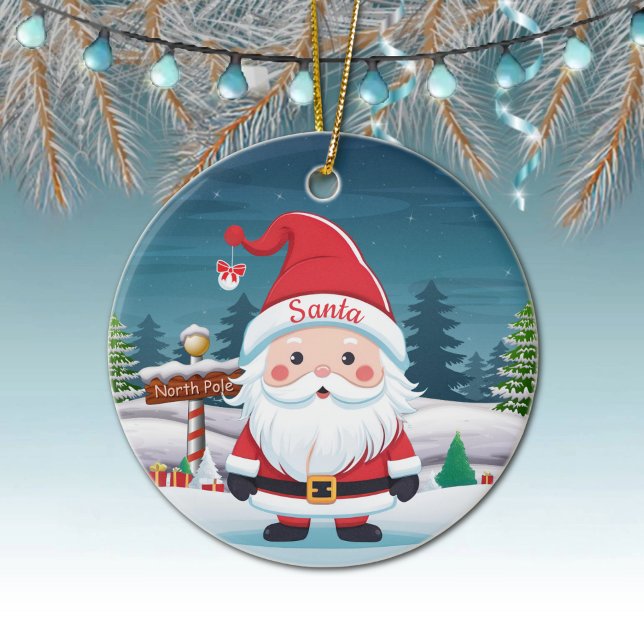 Santa, St Nicholas Kris Kringle Father Xmas 🎄🎅🏼 Ceramic Tree Decoration (Personalizable Santa Xmas Ornament Name Christmas Decor Custom North Pole Holiday Gift Tag 🎅🏼🎄)