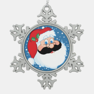 Santa Stache Snowflake Pewter Christmas Ornament