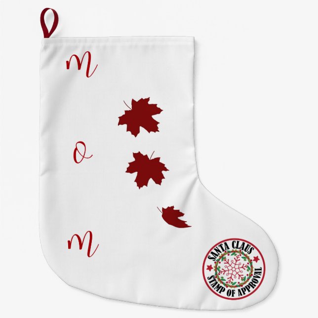 Santa Stamp of Approval Custom White and Red Large Christmas Stocking (Front)