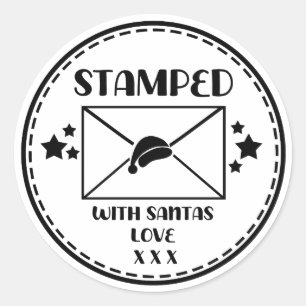 Santa Stamped Christmas Favour Present Gift Classic Round Sticker