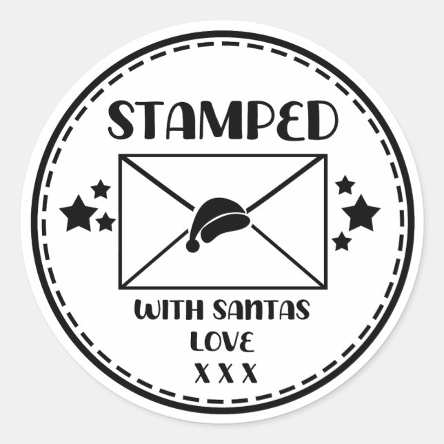 Santa Stamped Christmas Favour Present Gift Classic Round Sticker (Front)