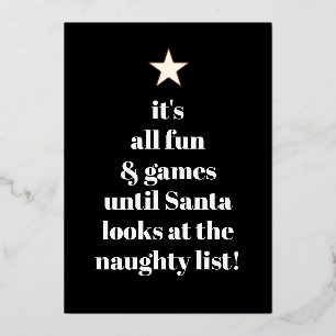 Santa Star Modern Tree Font Funny Humour Quote Foil Holiday Card
