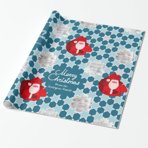 Santa Star pattern red blue Christmas family photo Wrapping Paper