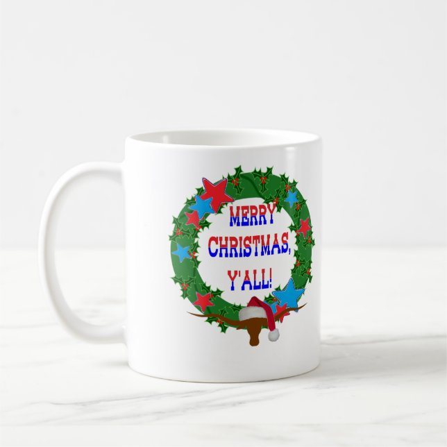 Santa Steer - Merry Christmas Y'all Coffee Mug (Left)