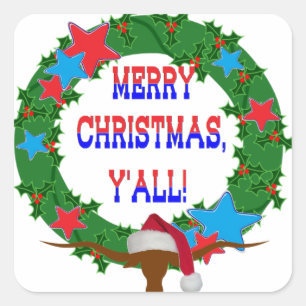 Santa Steer - Merry Christmas Y'all Square Sticker