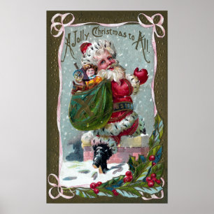 Santa Stepping Into Chimney Poster