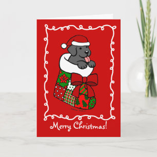 Santa Stocking Black Lab Puppy Cartoon Holiday Card