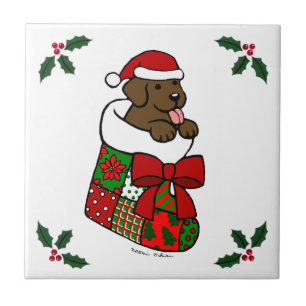 Santa Stocking Chocolate Labrador Puppy Cartoon Tile