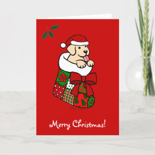 Santa Stocking Yellow Lab Puppy 2 Holiday Card