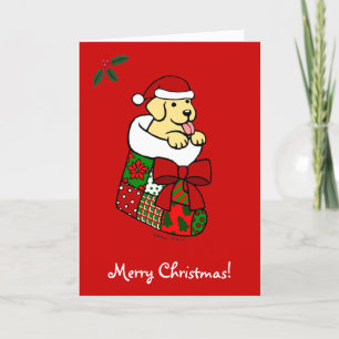 Santa Stocking Yellow Lab Puppy Cartoon Holiday Card