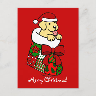 Santa Stocking Yellow Labrador Puppy Cartoon Holiday Postcard