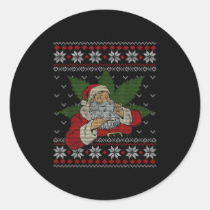 Santa Stoner Smoking Weed Humour Ugly Christmas  Classic Round Sticker