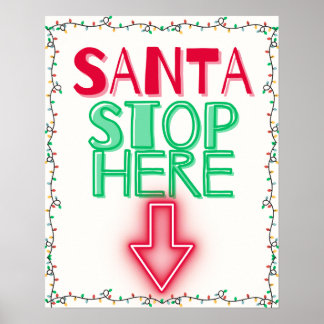 SANTA STOP HERE Christmas Wall Art Decor