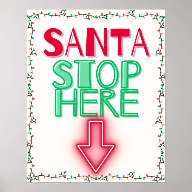 SANTA STOP HERE Christmas Wall Art Decor (Front)