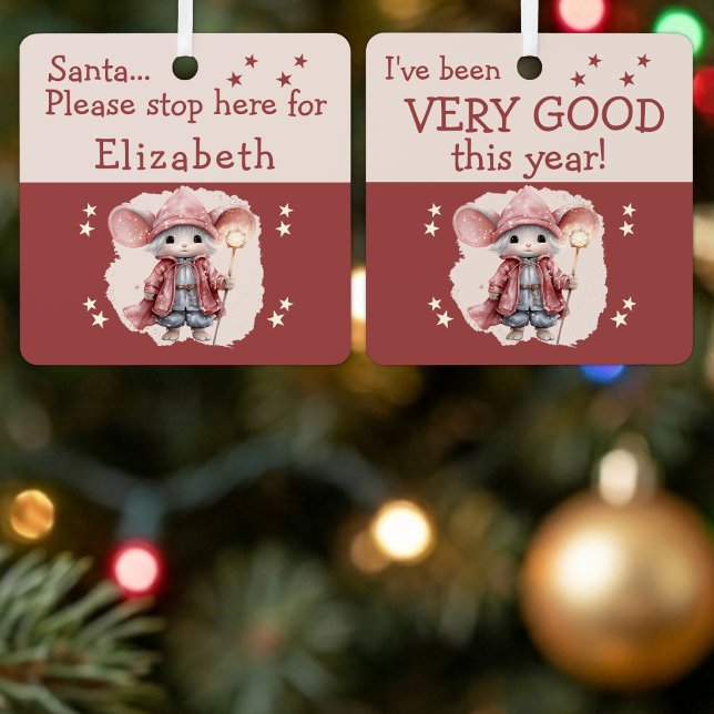 Santa stop here name cute mouse pink metal tree decoration (Creator Uploaded)