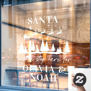 Santa stop here personalised Christmas modern Wind Window Cling