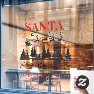Santa stop here personalised Christmas modern Window Cling