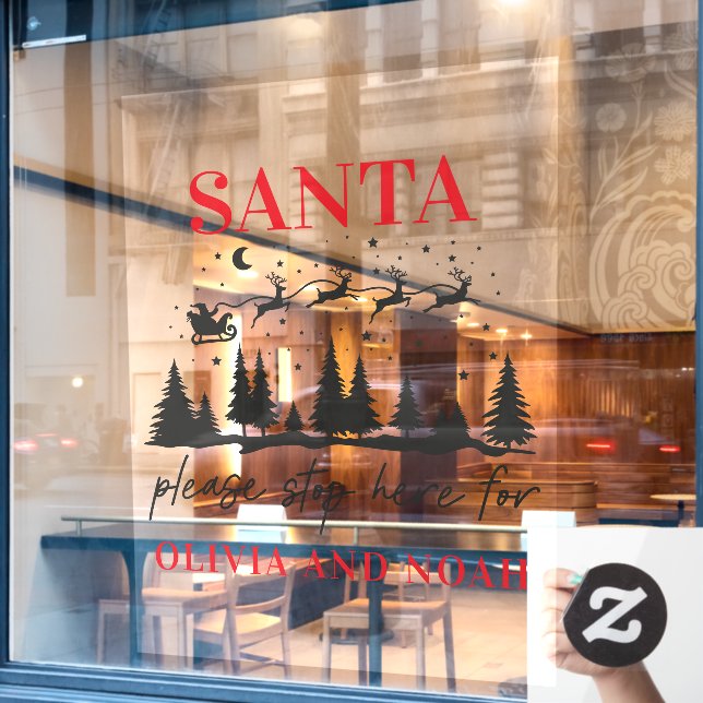 Santa stop here personalised Christmas modern Window Cling (Cafe Window)