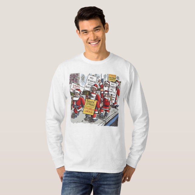 Santa Strike men white long sleeve shirt (Front Full)