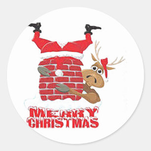 Santa Stuck in Chimney Kid’s Classic Round Sticker