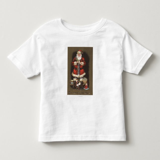 Santa Stuffing Stocking with Nutcracker Toddler T-Shirt (Front)