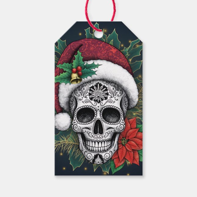 Santa Sugar Skull Gift Tags (Front)