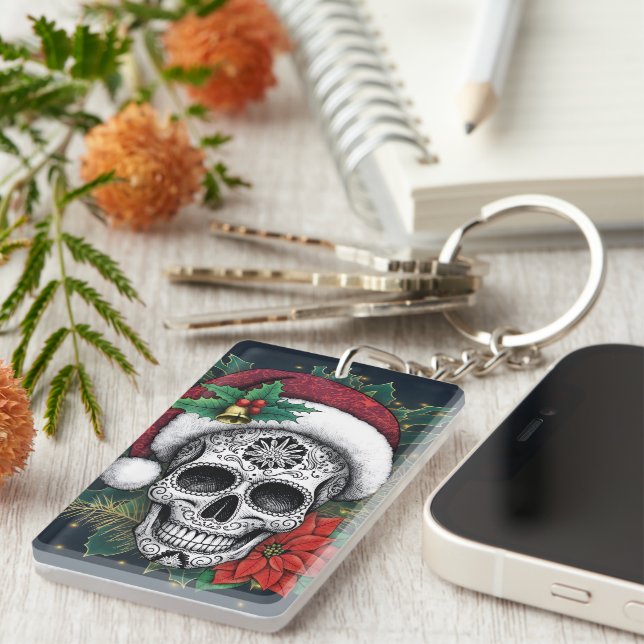 Santa Sugar Skull Key Ring (Front Right)