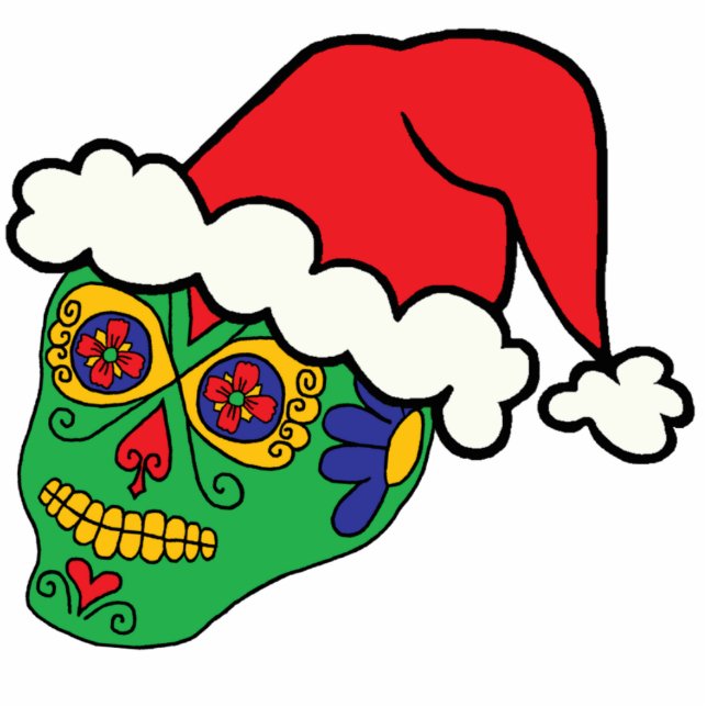 Santa Sugar Skull Photo Sculpture Decoration (Front)