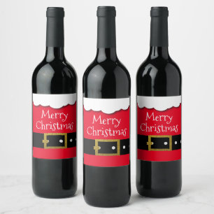 Santa Suit Belt Merry Christmas Wine Label