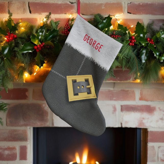 Santa Suit Black Boot Buckle Kids Large Christmas Stocking (A fun stocking inspired by santa's boots. Just add your name)
