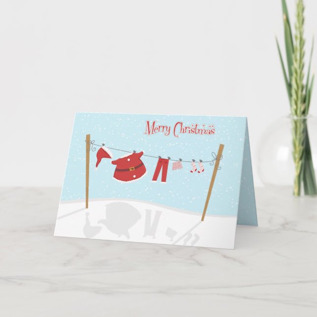 Santa Suit on Clothesline Christmas Card (Front)
