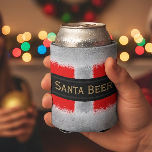 Santa Suit Red and White Christmas Can Cooler (Keep your holiday beverages perfectly chilled in style! The ultimate accessory for a Christmas party)