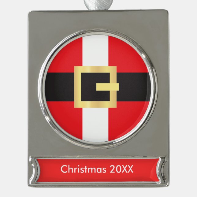 Santa Suit Silver Plated Banner Ornament (Front)