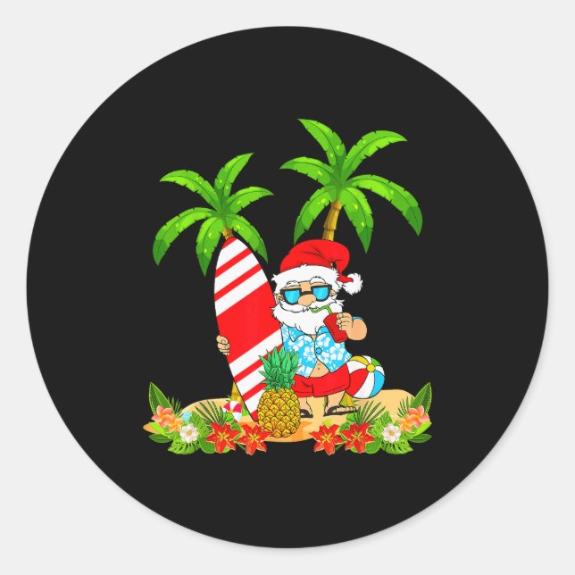 Santa Summer Surfing Christmas In July Beach Vacat Classic Round Sticker (Front)