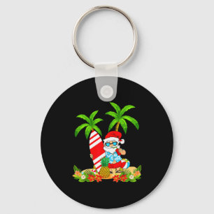 Santa Summer Surfing Christmas In July Beach Vacat Key Ring