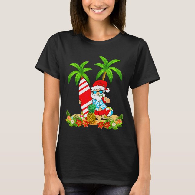 Santa Summer Surfing Christmas In July Beach Vacat T-Shirt (Front)