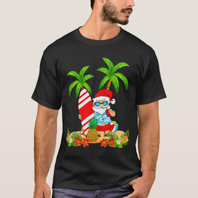 Santa Summer Surfing Christmas In July Beach Vacat T-Shirt (Front)